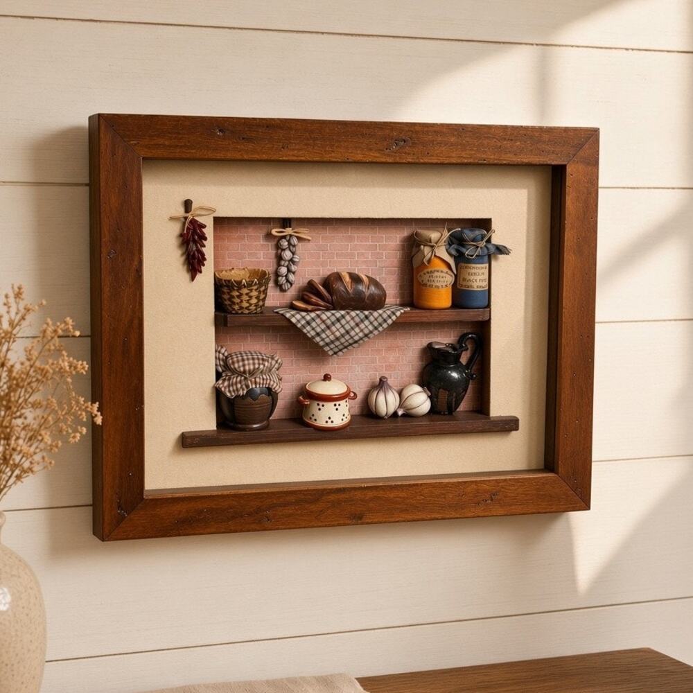 Vintage Country Kitchen Shadow Box Wall Decor Miniature Pantry Shelf Scene